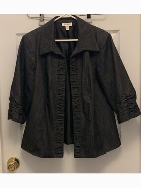 Dress Barn Black Ruffle-Trim Open-Front Blazer Jacket